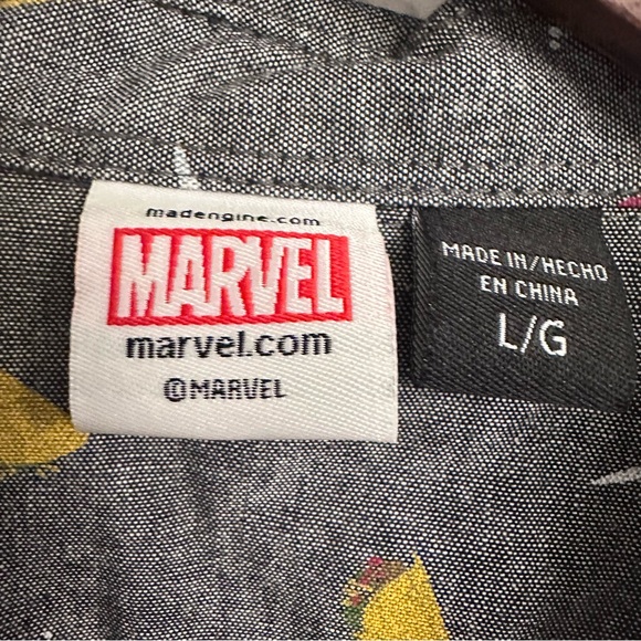 Marvel Deadpool Gray Short Sleeve Button Down Shirt All Over Print Men’s Large - Picture 3 of 7